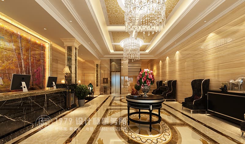 時尚簡歐式賓館大廳裝修大廳設(shè)計裝修效果圖