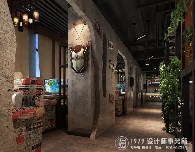 人與大自然結(jié)合的網(wǎng)咖設(shè)計方式，給游戲體驗者一個自由放松的環(huán)境，專業(yè)的網(wǎng)咖裝修公司選擇合肥一九七九建筑藝術(shù)設(shè)計公司。