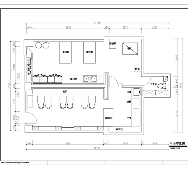 合肥法桐面包店設(shè)計平面圖